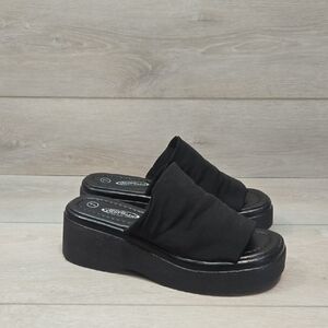 Vintage Lower East Side Women Black Platform Slide Sandals Open Toe Shoes Sz 7